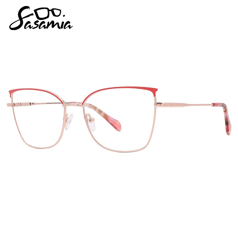 SASAMIA Cat Eye Glasses Frame Metal with Floral Temple Brand Design Woman Glasses Frame Reading Glasses Myopia Optical Glasses