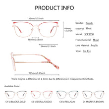 Load image into Gallery viewer, SASAMIA Cat Eye Glasses Frame Metal with Floral Temple Brand Design Woman Glasses Frame Reading Glasses Myopia Optical Glasses