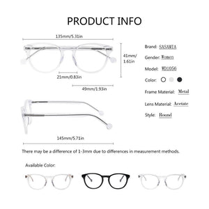 SASAMIA  Transparent Round Glasses Clear Frame Women Spectacle myopia glasses Circle Retro Vintage Women Eyeglass optical