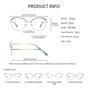 SASAMIA Woman Glasses Frame Metal Eyewear Oval Optical Prescription Glasses with Clear Lens Myopia/Reading Female Eyeglasses3047
