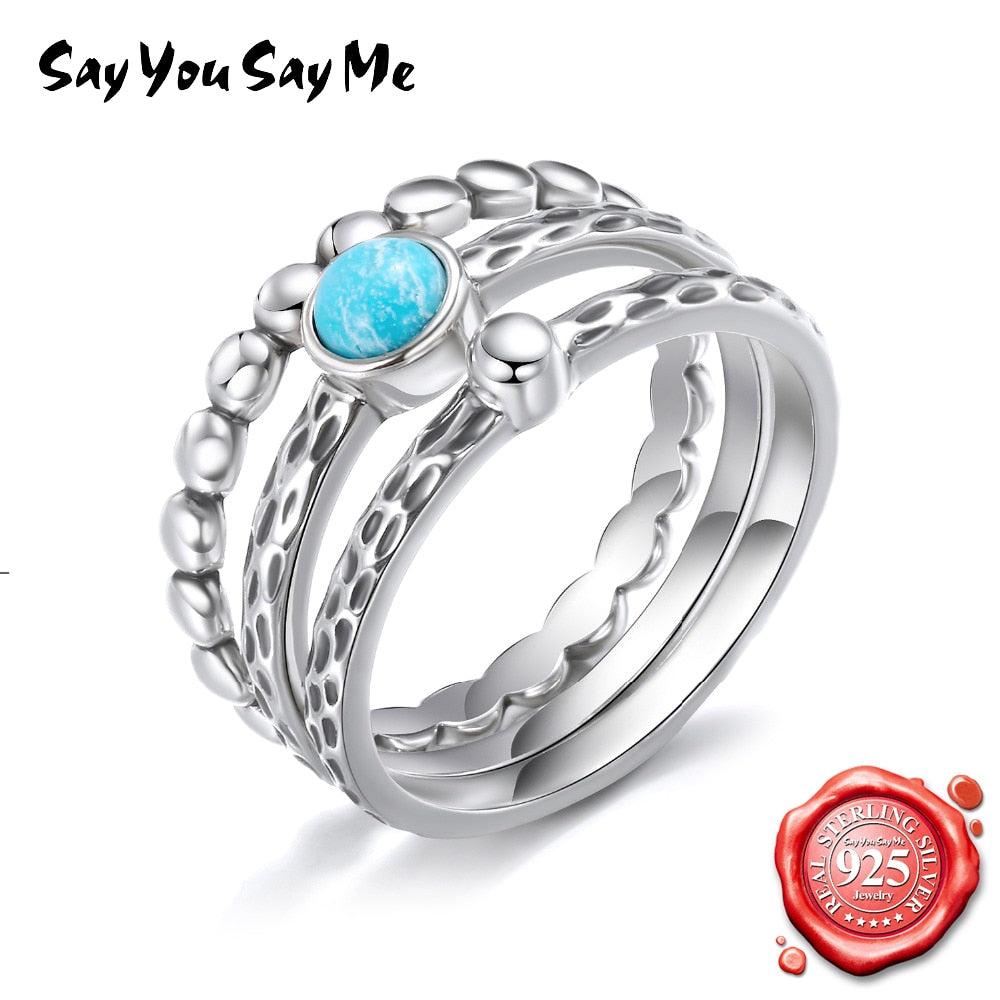 Bohemian 925 Sterling Silver Ring Anniversary Fine Jewelry Green Turquoise Stone For Women Gift Dropshipping