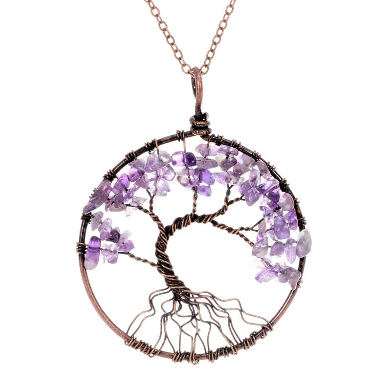 7 Chakra Tree Of Life Pendant Necklace Copper Crystal Natural Stone Necklace Quartz Stones Pendants Women Christmas Gift
