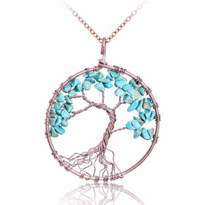 7 Chakra Tree Of Life Pendant Necklace Copper Crystal Natural Stone Necklace Quartz Stones Pendants Women Christmas Gift