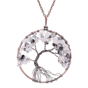 7 Chakra Tree Of Life Pendant Necklace Copper Crystal Natural Stone Necklace Quartz Stones Pendants Women Christmas Gift