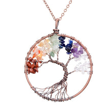 Load image into Gallery viewer, 7 Chakra Tree Of Life Pendant Necklace Copper Crystal Natural Stone Necklace Quartz Stones Pendants Women Christmas Gift