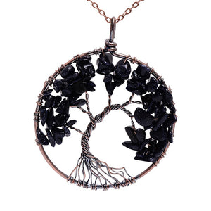 7 Chakra Tree Of Life Pendant Necklace Copper Crystal Natural Stone Necklace Quartz Stones Pendants Women Christmas Gift
