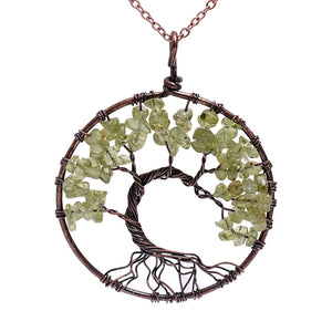 7 Chakra Tree Of Life Pendant Necklace Copper Crystal Natural Stone Necklace Quartz Stones Pendants Women Christmas Gift