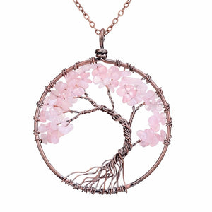 7 Chakra Tree Of Life Pendant Necklace Copper Crystal Natural Stone Necklace Quartz Stones Pendants Women Christmas Gift