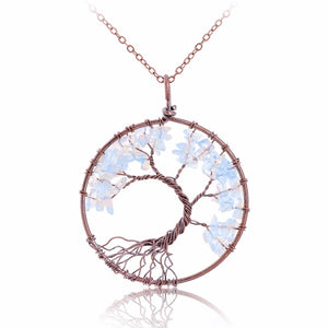 7 Chakra Tree Of Life Pendant Necklace Copper Crystal Natural Stone Necklace Quartz Stones Pendants Women Christmas Gift