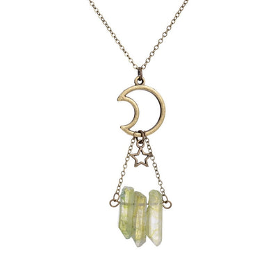 Handmade Aura Quartz Moon Star Pendant Necklace Shiny Natural Stone Necklace Women Healing Crystal Collar Necklace