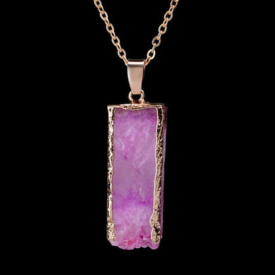 Irregular Rectangle Natural Stone Pink Purple Quartz Gem Stone Pendant Necklace Crystal Pendant Necklace For Women