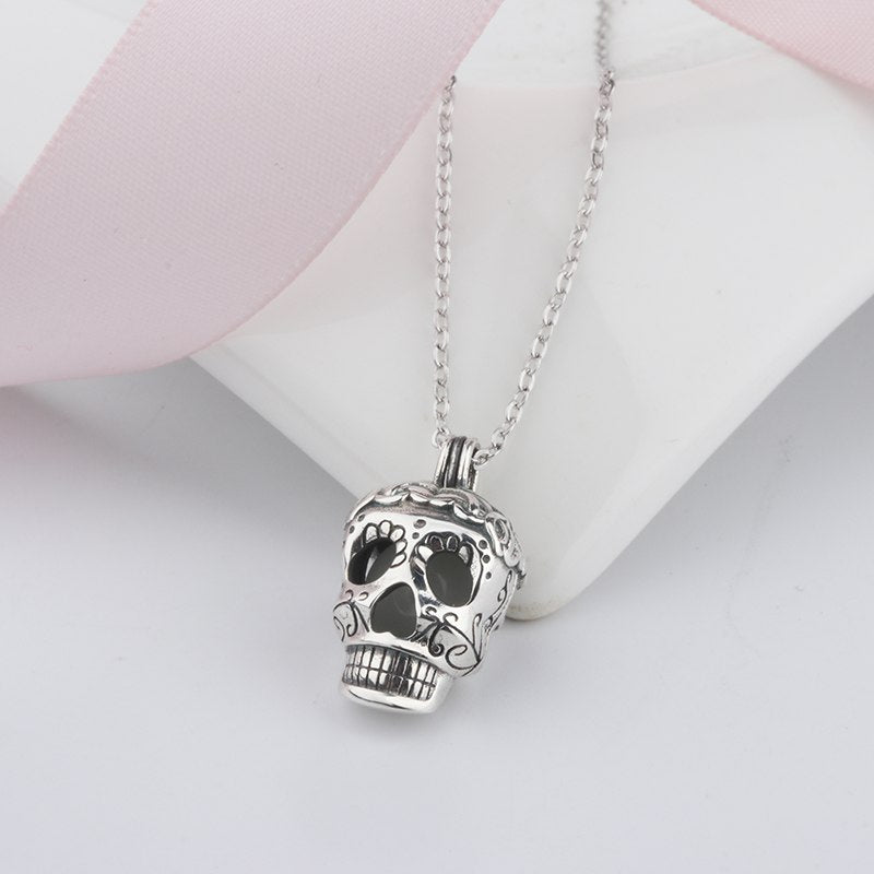 925 Sterling Silver fine Jewelry Chain pendant glowing Gothic wind Skull head bead chokers necklaces for Brother friend