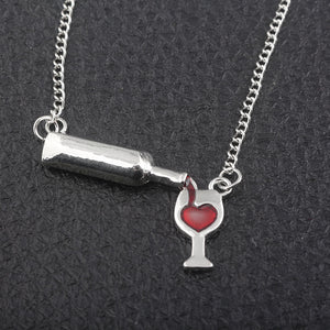 Collane con bottiglia di vino a cuore rosso del più nuovo amante della moda Lega di argento di alta qualità Bicchiere da vino Ragazza Lady Miglior regalo Choker Bijoux 