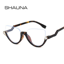 Load image into Gallery viewer, SHAUNA Classic Crystal Half Frame Sunglasses Women Anti-Blue Light Cat Eye Optical Frames Computer Glasses