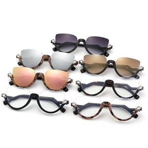 SHAUNA Classic Crystal Half Frame Sunglasses Women Anti-Blue Light Cat Eye Optical Frames Computer Glasses