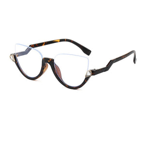 SHAUNA Classic Crystal Half Frame Sunglasses Women Anti-Blue Light Cat Eye Optical Frames Computer Glasses