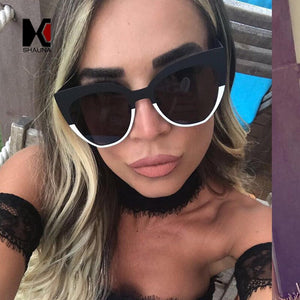 SHAUNA Double Color Stainless Steel Frame Women Cat Eye Sunglasses UV400