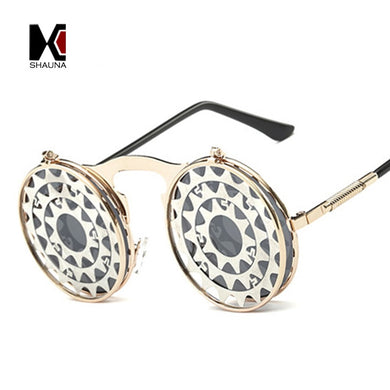 SHAUNA Men Round Punk Sunglasses party glasses Unique Women Steampunk Sunglasses Springs legs Flip Party Glasses
