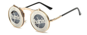 SHAUNA Men Round Punk Sunglasses party glasses Unique Women Steampunk Sunglasses Springs legs Flip Party Glasses