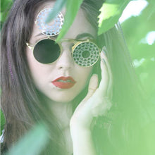 Load image into Gallery viewer, SHAUNA Men Round Punk Sunglasses party glasses Unique Women Steampunk Sunglasses Springs legs Flip Party Glasses
