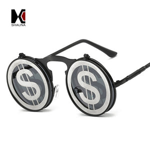 SHAUNA Men Round Punk Sunglasses party glasses Unique Women Steampunk Sunglasses Springs legs Flip Party Glasses