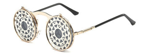 SHAUNA Men Round Punk Sunglasses party glasses Unique Women Steampunk Sunglasses Springs legs Flip Party Glasses