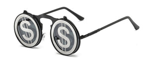 SHAUNA Men Round Punk Sunglasses party glasses Unique Women Steampunk Sunglasses Springs legs Flip Party Glasses
