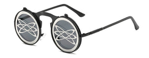 SHAUNA Men Round Punk Sunglasses party glasses Unique Women Steampunk Sunglasses Springs legs Flip Party Glasses