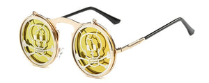 SHAUNA Men Round Punk Sunglasses party glasses Unique Women Steampunk Sunglasses Springs legs Flip Party Glasses