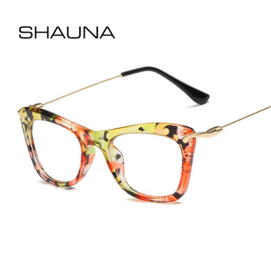 Women Cat Eye Optical Frames Brand Designer Lady Printing Eyewear Metallic Leg