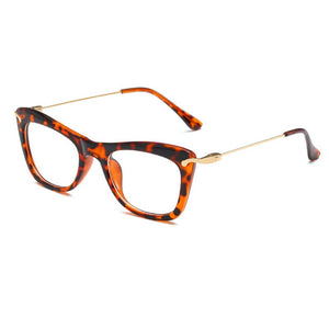 Women Cat Eye Optical Frames Brand Designer Lady Printing Eyewear Metallic Leg
