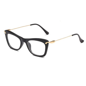 Women Cat Eye Optical Frames Brand Designer Lady Printing Eyewear Metallic Leg