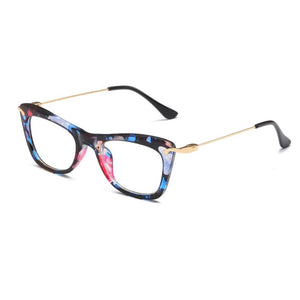 Women Cat Eye Optical Frames Brand Designer Lady Printing Eyewear Metallic Leg