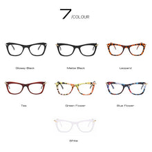 Carica l&#39;immagine nel visualizzatore di Gallery, Women Cat Eye Optical Frames Brand Designer Lady Printing Eyewear Metallic Leg