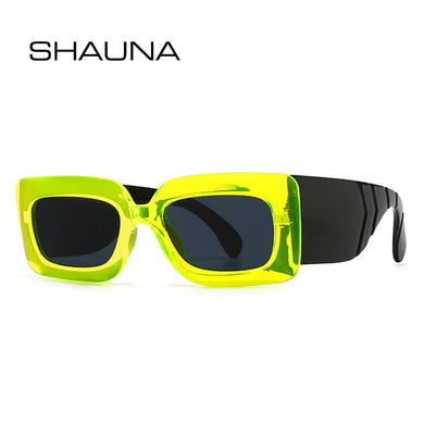 SHAUNA Retro Square Women Sunglasses Brand Designer Wide Legs Eyewear Shades UV400 Men Fluorescent Green Sun Glasses