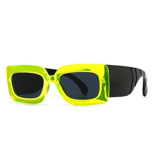 SHAUNA Retro Square Women Sunglasses Brand Designer Wide Legs Eyewear Shades UV400 Men Fluorescent Green Sun Glasses