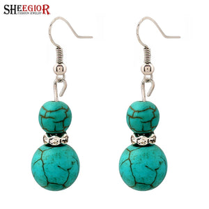 Lovely Gourd Long Drop Earrings for Women Fashion Jewelry Ethnic Turquoises Rhinestone Silver Earring Bijoux Femme Gift