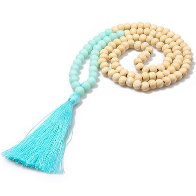 SHINUSBOHO Tassel Long Necklace for Women Handmade 8 mm Semi-precious Stones & Wood Beaded Necklace Friends Jewelry Female