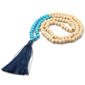 SHINUSBOHO Tassel Long Necklace for Women Handmade 8 mm Semi-precious Stones & Wood Beaded Necklace Friends Jewelry Female
