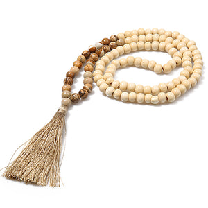 SHINUSBOHO Tassel Long Necklace for Women Handmade 8 mm Semi-precious Stones & Wood Beaded Necklace Friends Jewelry Female