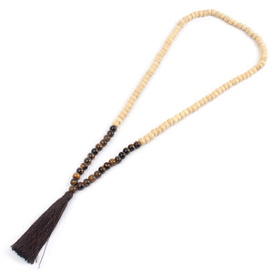 SHINUSBOHO Tassel Long Necklace for Women Handmade 8 mm Semi-precious Stones & Wood Beaded Necklace Friends Jewelry Female