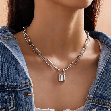 Punk Simple Padlock Pendant Necklace Hip Hop Lock Necklaces for Women Gold/Silver Color Chunky Necklace Chain on the Neck
