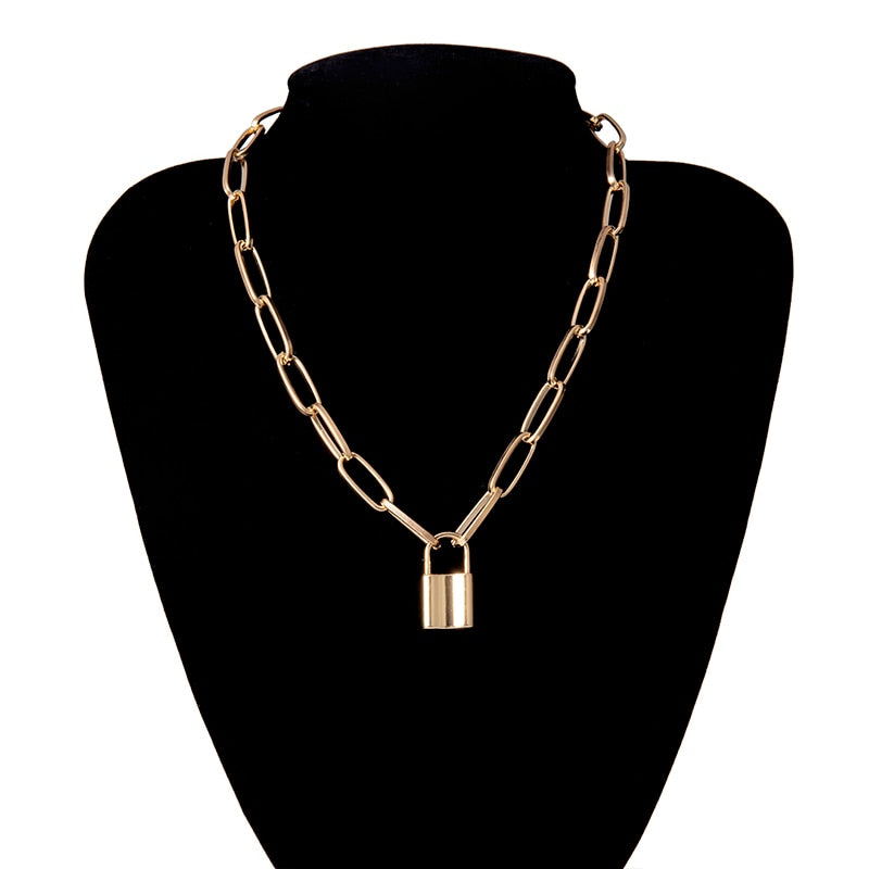 Punk Simple Padlock Pendant Necklace Hip Hop Lock Necklaces for Women Gold/Silver Color Chunky Necklace Chain on the Neck