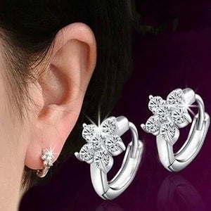 Fashion Jewelry Silver-Color Earrings Cubic Zirconia CZ Flower Women's jewelry Earrings C173