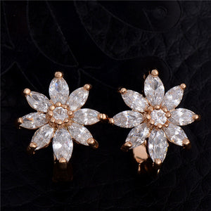 High Quality CZ Zircon Crystal Flower Stud Earrings Women Fashion Wedding Party Jewelry boucle d'oreille Femme Earrings