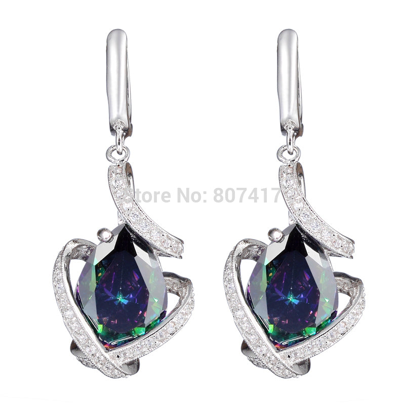 Casual Rainbow Cubic Zirconia and White Cubic Zirconia Silver Plated Earrings R3328G Romantic Style Women Jewelry Gift