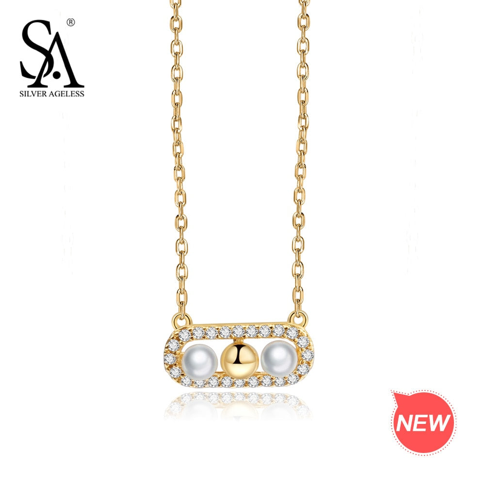 9K Yellow Gold Pendant Necklace for Women Shell Pearl Necklaces AAA Zirconia Chokers Necklaces For Women Lover
