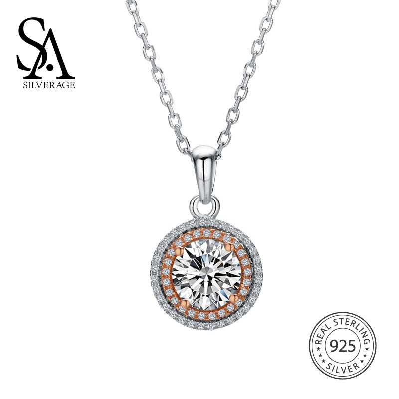 SILVERAGE Real 925 Sterling Silver White Zircon Pendant Necklaces for Women Luxury Necklace Gold Color SA SILVERAGE