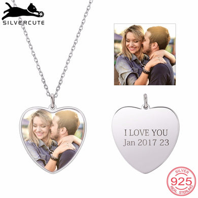 Collana con ciondolo personalizzato con foto incisa personalizzata, gioielli in argento sterling 925 con cuore, regalo unico per gli amanti SCI6279B 