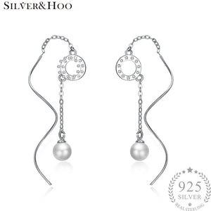 925 Sterling Silver Elegant Simulated Pearl Drop Earrings for Women Fine Jewelry Gift Aretes Orecchini Zircon